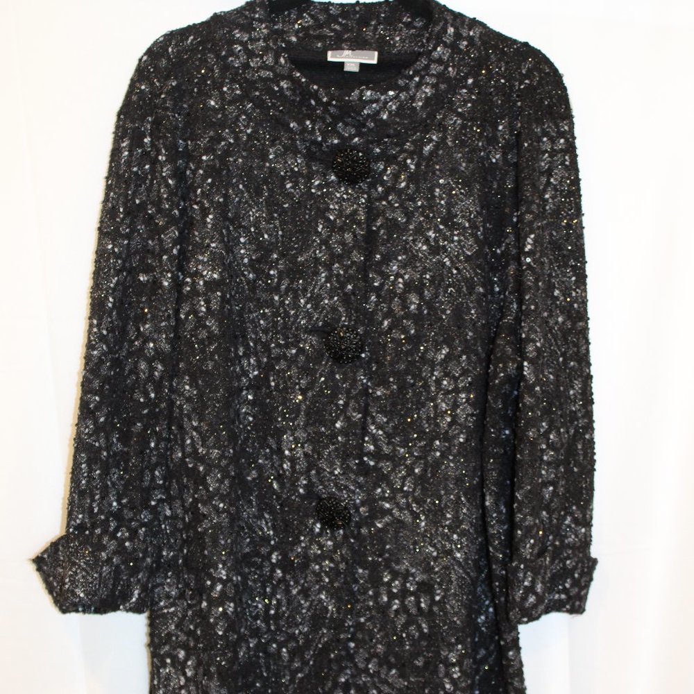 JM Collection Black Sequins Topper Jacket Size 2X